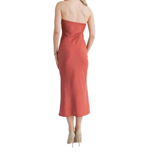 NEW SAGE THE LABEL jess tube midi dress in burnt red - Picture 2 of 3